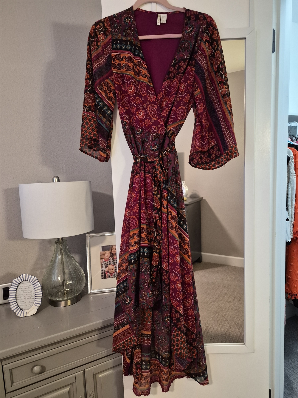 Japna Burgundy & Orange Boho Wrap Maxi Dress